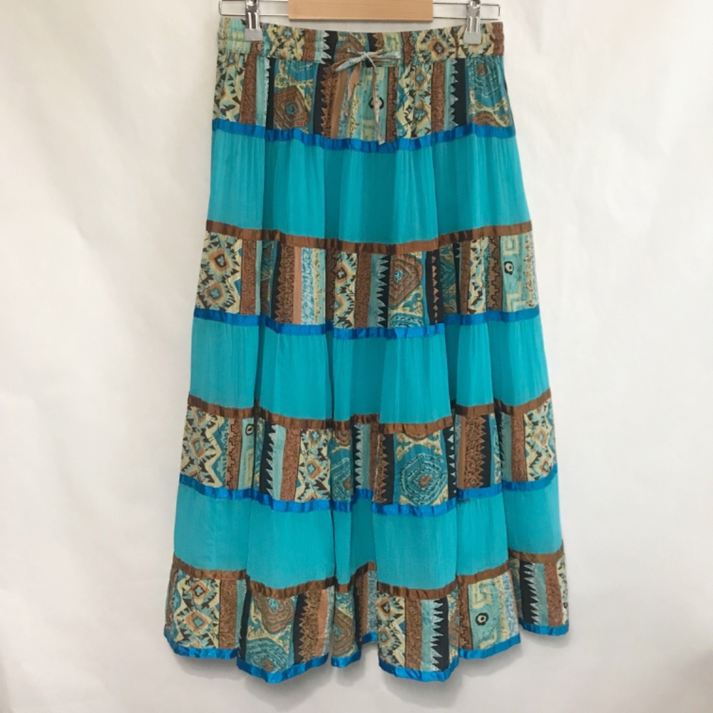 Silverstream Turquoise Aztec Print Western Skirt Size O/S Petite Lined Pull On